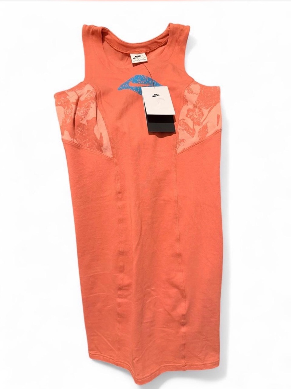 Nike Coral Sleeveless Tight Fitted Midi Dress with Blue Graphic